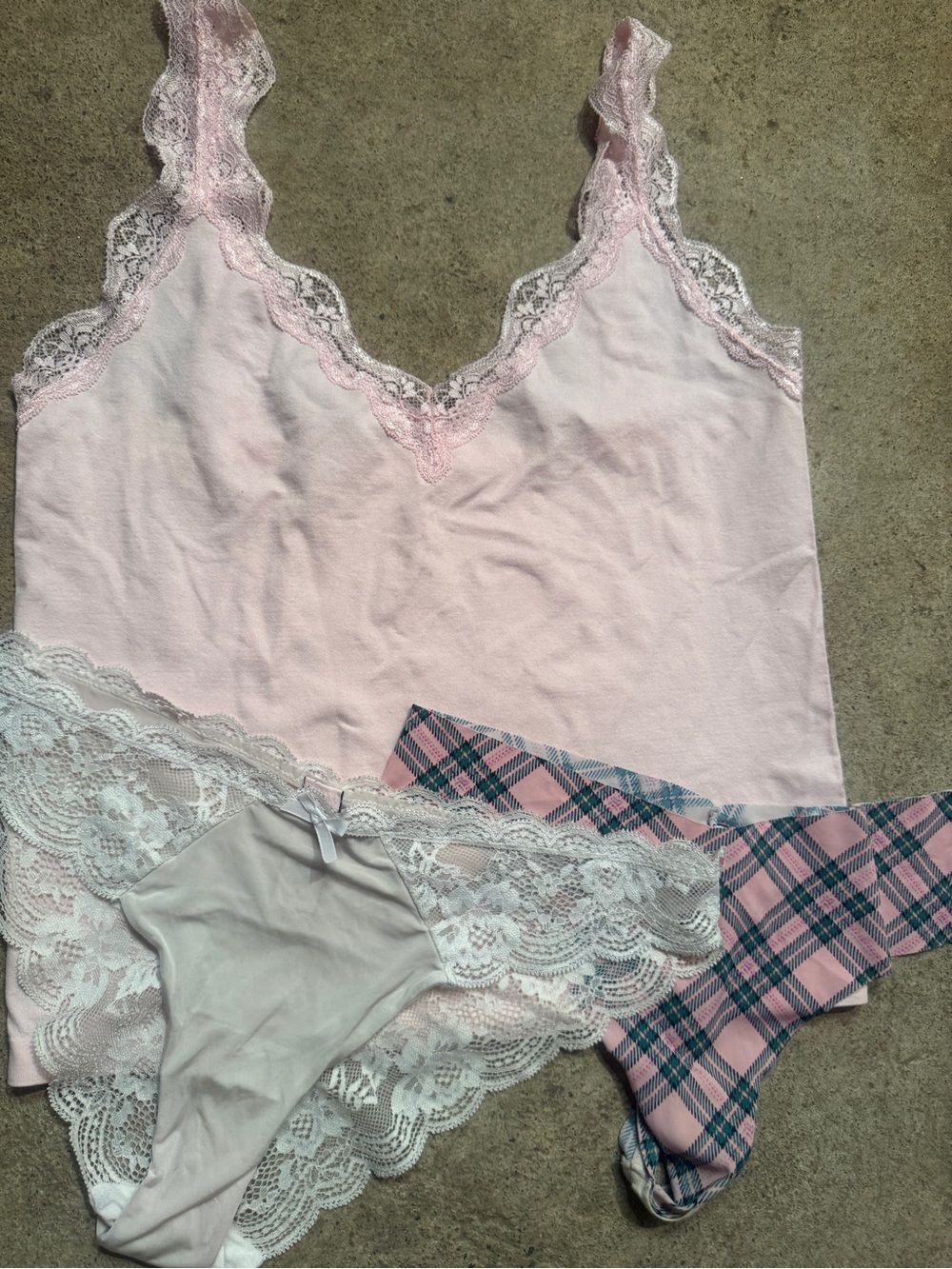 Victoria's Secret Pink Lace-Trim Tank with Pink Plaid & Lace Panties